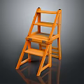 Orange Wooden Step Ladder Chair With Four Steps And Stable Design For Home Use