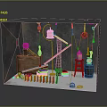 Miniature Mechanical Scene Model With Wooden Blocks Pulleys Gears And Barrel
