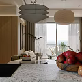 Modern Living Dining Room With Beige Sofa Black Coffee Table Pendant Light And Green Plants