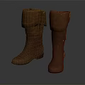 Stylish Brown Leather Knee High Boots With Fold Over Cuff And Decorative Buckles