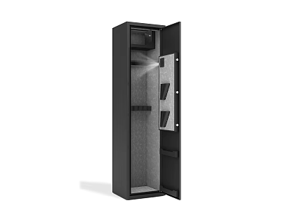 Black Vertical Commercial Storage Cabinet With Open Door And Internal Shelves 3d model