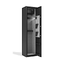 Black Vertical Commercial Storage Cabinet With Open Door And Internal Shelves