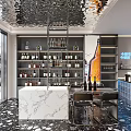 Modern Liquor Store Interior With Marble Bar Counter And Wine Shelves