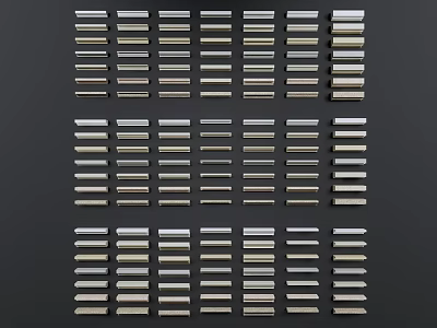 Neatly Arranged Gypsum Cornice Samples With Various Styles And Colors On Dark Background 3d model