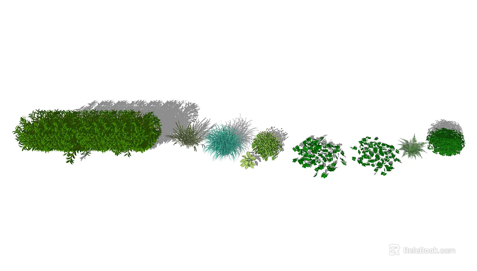 Different Types of Garden Shrubs With Various Green Foliage and Leafy Plants 3d model 