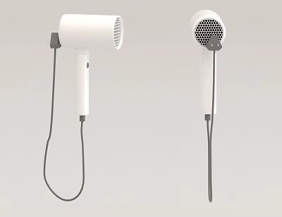 White Modern Household Hair Dryer Design With Ergonomic Handle And Power Cord 3d model