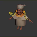 3D Character With Snake Around Neck Wearing Hat Sunglasses And Robe Holding Yellow Object