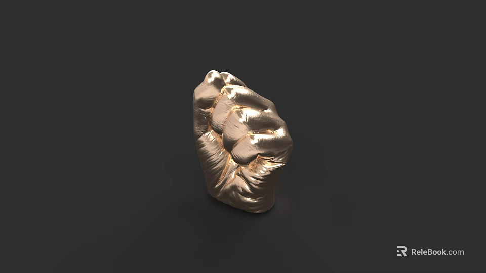 Golden Detailed Clenched Hand Sculpture With Artistic Design Against Dark Background 3d model 