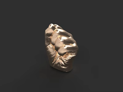 Golden Detailed Clenched Hand Sculpture With Artistic Design Against Dark Background 3d model