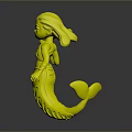 3D Mermaid Character With Blue Body Red Hair And Skeleton Like Patterns Holding Small Object