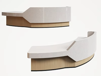 Modern Reception Desk Design With White Terrazzo Countertop And Wooden Curved Base 3d model