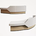 Modern Reception Desk Design With White Terrazzo Countertop And Wooden Curved Base