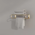 Soft Gray Towels On Wall Mounted Golden Towel Rack With Folded And Hanging Towels