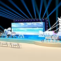 Decorated Stage With Blue Lighting Large Screen Sailing Ship And Ocean Wave Elements 3d model