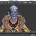 Game Movie Character With Gray Hair Beard Ornate Golden Decor Outfit Dark Pants Golden Shoes