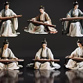 Game Movie Characters In Ancient Chinese Clothing Playing Guzheng With Multiple Poses
