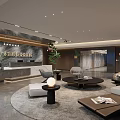 Modern Front Desk Reception Area With Marble Counter Sofa And Indoor Plants