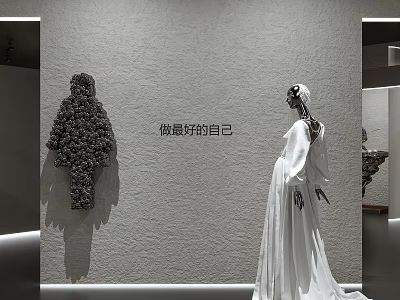 Elegant Bridal Wedding Dress Shop With White Gown Mannequin And Floral Wall Decor 3d model