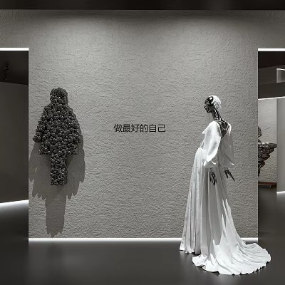 Elegant Bridal Wedding Dress Shop With White Gown Mannequin And Floral Wall Decor 3d model