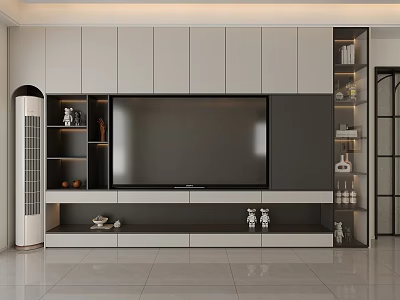 Modern TV Cabinet Design With Open Shelves Storage Compartments And Decorative Ornaments 3d model