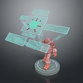 Game Movie Character Mechanical Humanoid On Circular Base With Holographic Structures And Green Core