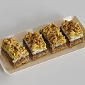 Delicious Multi Layered Square Pastries with Golden Crumbly Topping Served on White Tray
