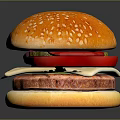 Delicious Fresh Hamburger With Sesame Seed Bun Tomato Red Onion Lettuce Cheese And Beef Patty