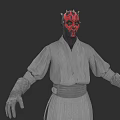 Game And Movie Character Featuring Red Facial Markings Horns And Robe Attire