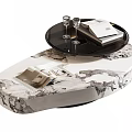 Modern Marble Texture Coffee Table With Tray Wine Glasses And Books