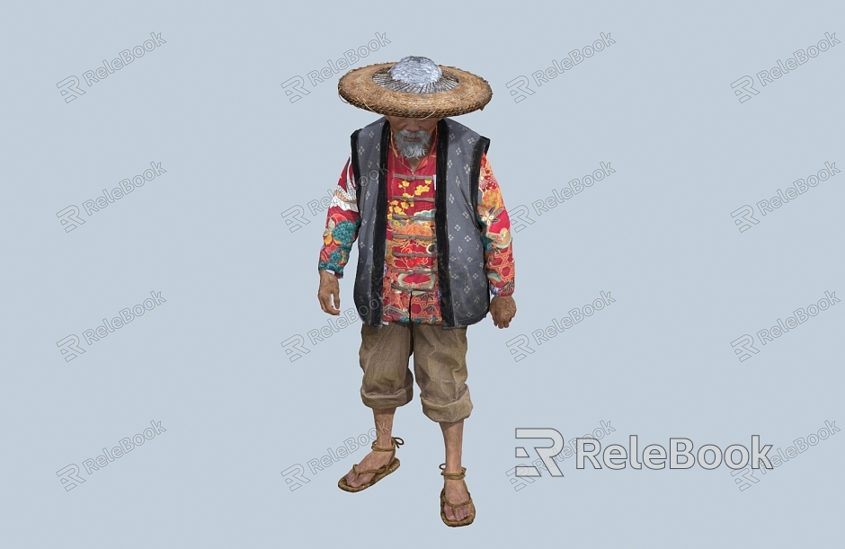 chinese man minority figure hat man coir raincoat old man fisherman farmer model