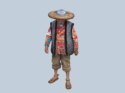 chinese man minority figure hat man coir raincoat old man fisherman farmer model