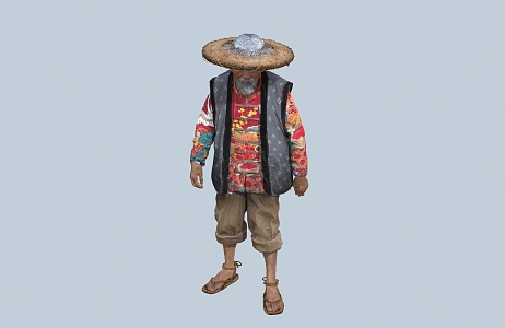 chinese man minority figure hat man coir raincoat old man fisherman farmer 3d model