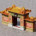 Traditional Ancient Chinese Architecture Gateway With Yellow Glazed Tile Roof Red Walls And Carved Decorations