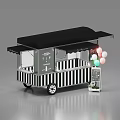 Mobile Food Cart With Black Awning Black And White Stripes Colorful Balloons And Signboard