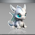 Cute White Baby Dragon Character With Big Blue Eyes And 3D Figurine On Dark Background 3d model
