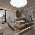 Modern Wabi Sabi Style Bedroom With Floating Washstand And Tranquil Outdoor Courtyard Landscape Design