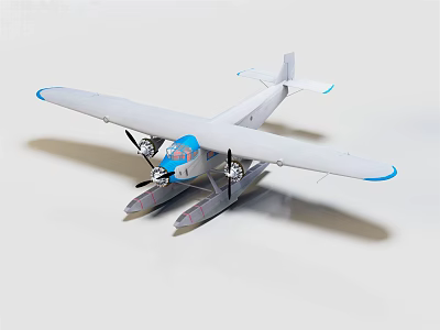 White and Blue Passenger Airplane Model with Float Propeller and Wing Design 3d model
