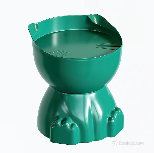 Green Cat Shaped Side Table With Paw Design Modern Stylish Accent Furniture 3d model 