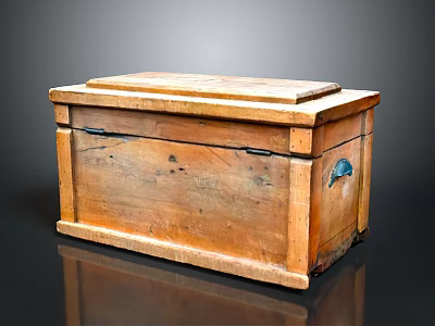 Antique Wooden Chest With Worn Surface Wooden Lid And Metal Latch 3d model