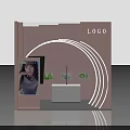 Pink Curved Photo Check In Spot With LOGO Display Screen And White Platform