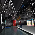 Modern Cinema Interior With Starry Ceiling Lights Geometric Design And Large Screen 3d model