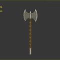 Double Bladed Axe With Metal Head And Textured Wooden Handle Design
