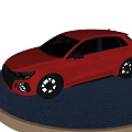 Red Audi Sporty Five Door Hatchback With Black Wheels On Display Platform 3d model