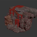 Realistic 3D Rock Formation With Wooden Bridge Planks And Platform Structure