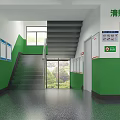 Yucai Middle School Hallway With Reception Desk Green Walls Staircase And Large Screen