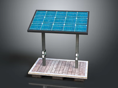 Efficient Solar Panel Renewable Energy Electronic Device With Metal Stand On Wooden Pallet Base 3d model