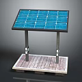 Efficient Solar Panel Renewable Energy Electronic Device With Metal Stand On Wooden Pallet Base