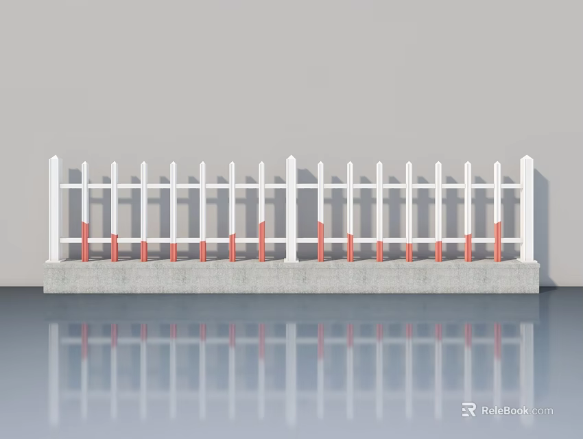 White Side Hung Door Featuring Red Supports And Gray Base On Reflective Surface 3d model