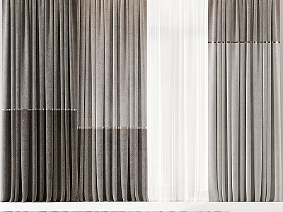 Modern Gray And White Double Layer Curtains With Textured Fabric And Metal Accents 3d model