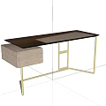 Modern Home Office Desk With Wooden Top And Gold Metal Frame Design